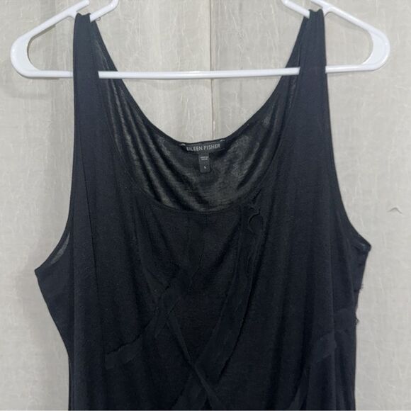 Eileen Fisher L Black Ribbon Detail Fine Knit Soft Relaxed Fit Tank Top - Picture 3 of 11